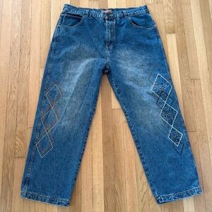 Vintage PJ Mark Denim Jeans Y2K 2000s Embroidered Design Baggy Hip Hop 42x32